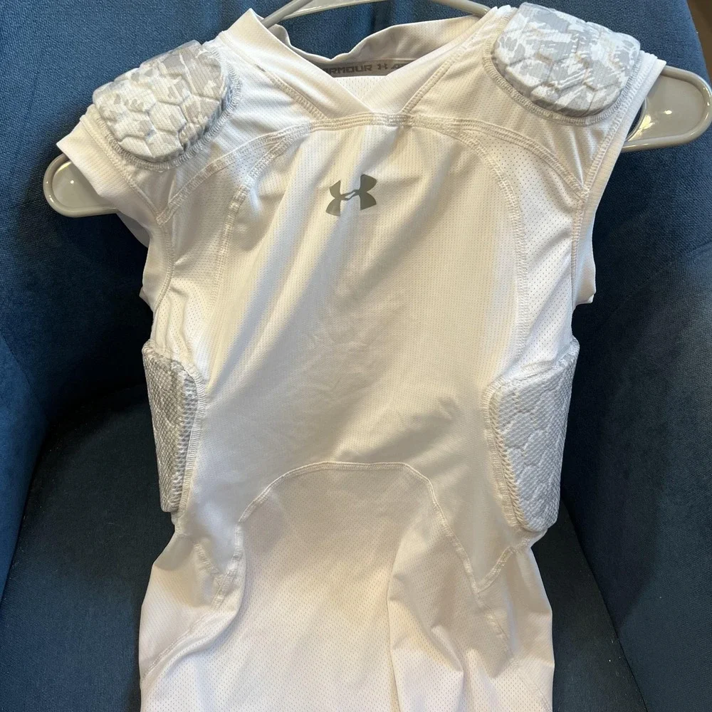 Under Armour L Padded Football Shirt White Compression Chest Protector Hex Top